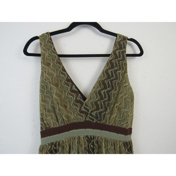 Jonathan Martin Size 12 Olive Green and Brown Midi Dress Fit and Flare V Neck - Picture 6 of 10